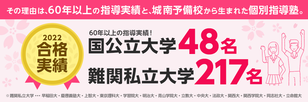 その理由は、60年以上の指導実績と、城南予備校から生まれた個別指導塾。