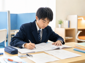 学校ワークや提出物に取り組む生徒